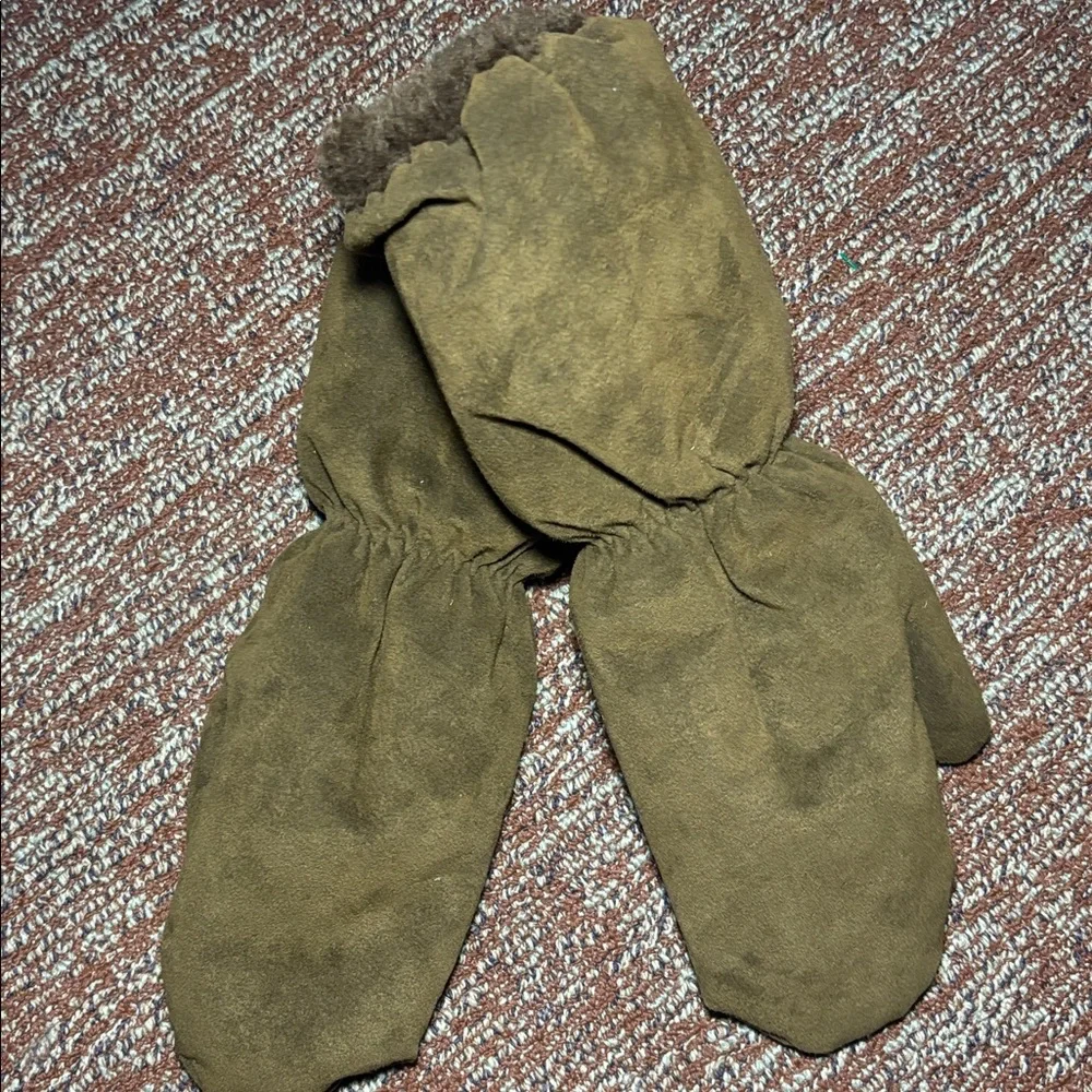 Vintage Halston ultra suede mittens chocolate brown warm winter gear statement